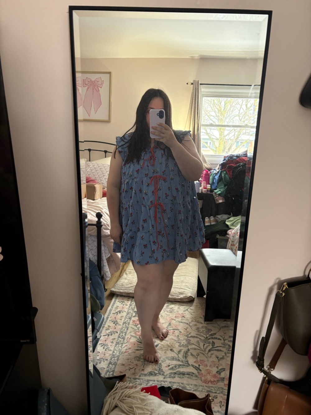 Free People Blue Floral Mini Dress with Red Accents - Picture 7 of 7